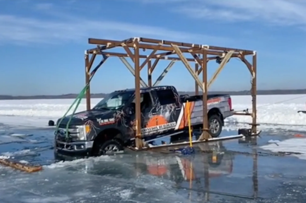 Ford Super Duty Falls Into Icy Water